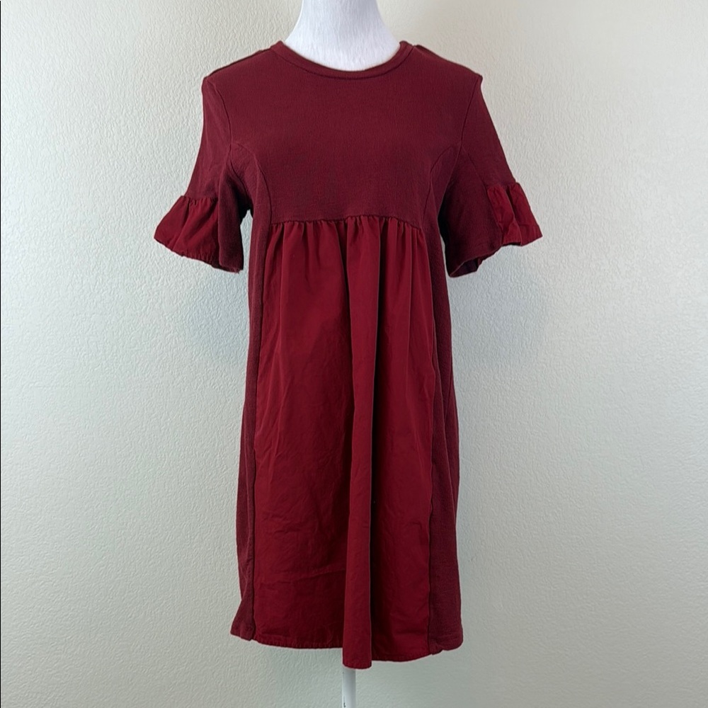 The Impeccable Pig Red Babydoll Dress with Flutter Sleeves